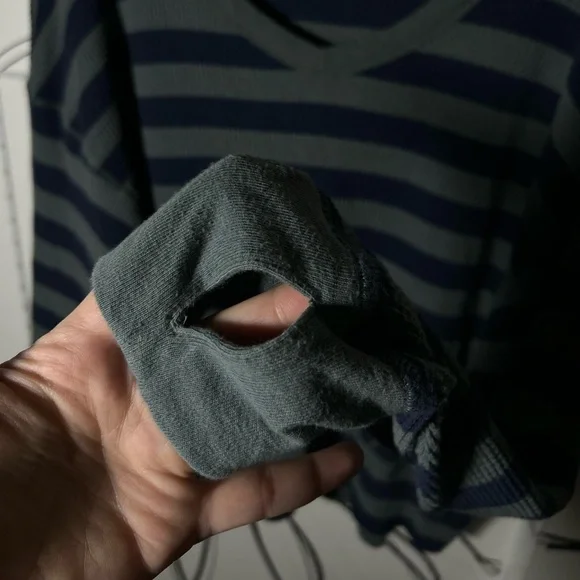 Offline by Aerie Oversized V-Neck Blue + Green Striped Thermal Long Sleeve, Sm - Picture 5 of 8